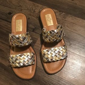 Gold, Silver, and Bronze Duck Head Sandals